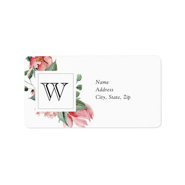 Pink Magnolia with Monogram Wedding Address Label (Front)