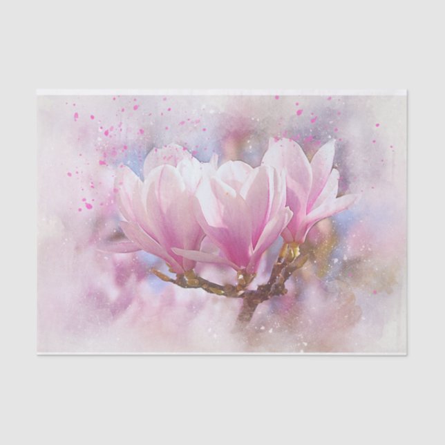 Pink Magnolias Amid a Shimmering Background Tissue Paper (Front)