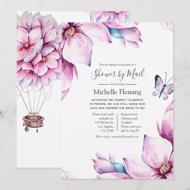 Pink Magnolias Baby or Bridal Shower by Mail Invitation (Front/Back)