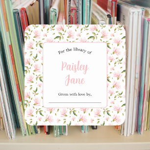 Pink Magnolias baby shower bookplate sticker