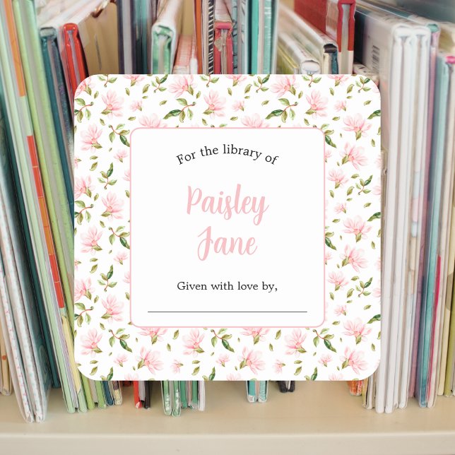 Pink Magnolias baby shower bookplate sticker (Creator Uploaded)