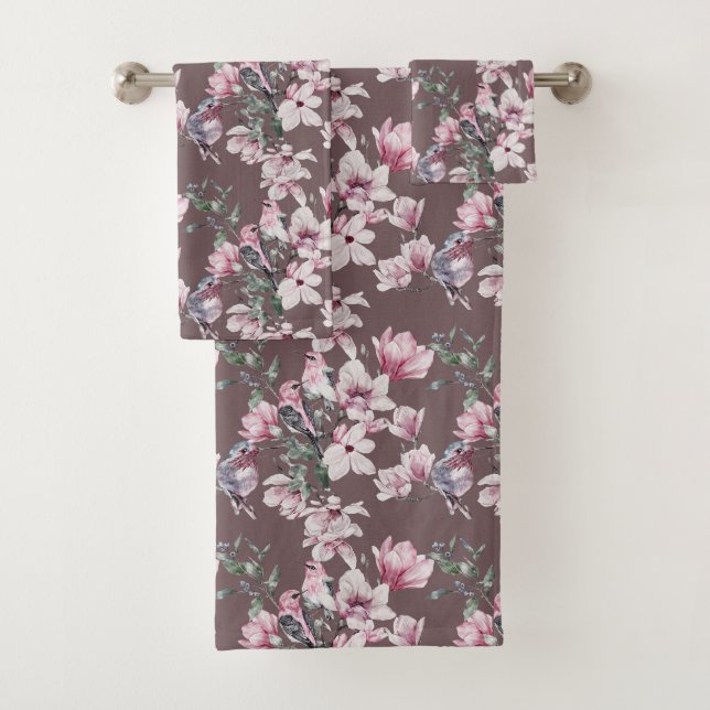 Pink Magnolias  Bath Towel Set (Insitu)