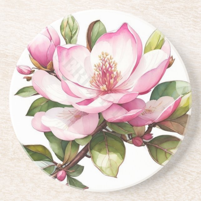 Pink magnolias coaster (Front)