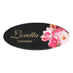 Pink Magnolias Floral Name Tag
