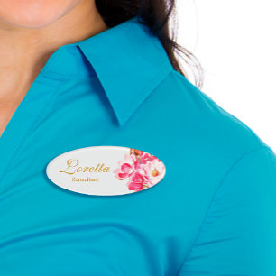 Pink Magnolias Floral  Name Tag