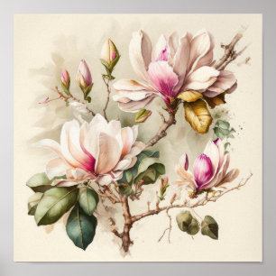 Pink Magnolias Flower Art Print Poster
