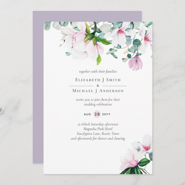 Pink Magnolias Sage Eucalyptus Lavender Wedding  (Front/Back)