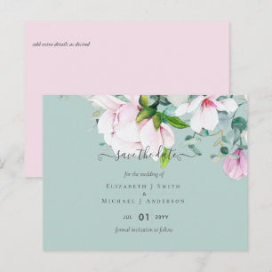 Pink Magnolias Sage Eucalyptus Wedding Save Dates  Postcard