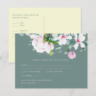 Pink Magnolias with Yellow Wedding RSVP Postcard