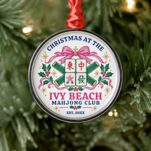 Pink Mahjong Ornament Preppy Club Crest Name 2026