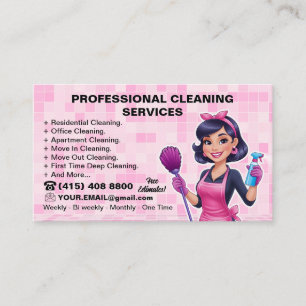 Pink Maid Janitorial Lady House Cleaning Service Business Card