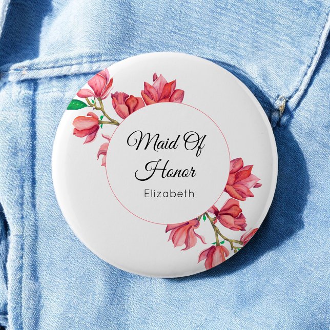 Pink Maid of Honour Floral White Button (Creator Uploaded)