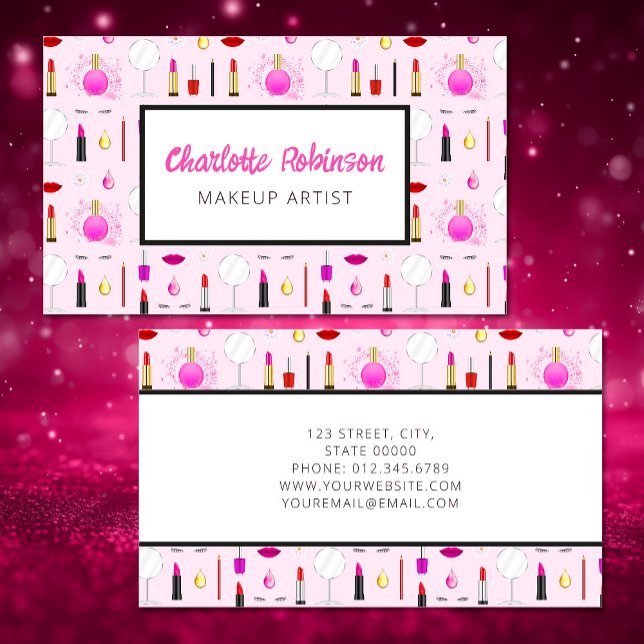 Pink Makeup Artist Business Card (Creator Uploaded)