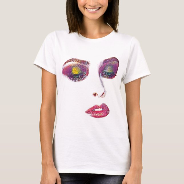 Pink Makeup Beautiful Womans face original art T-Shirt (Front)