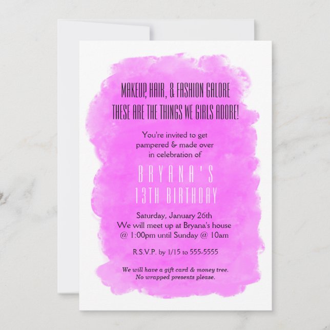 Pink Makeup Beauty Birthday Party Invitation (Front)