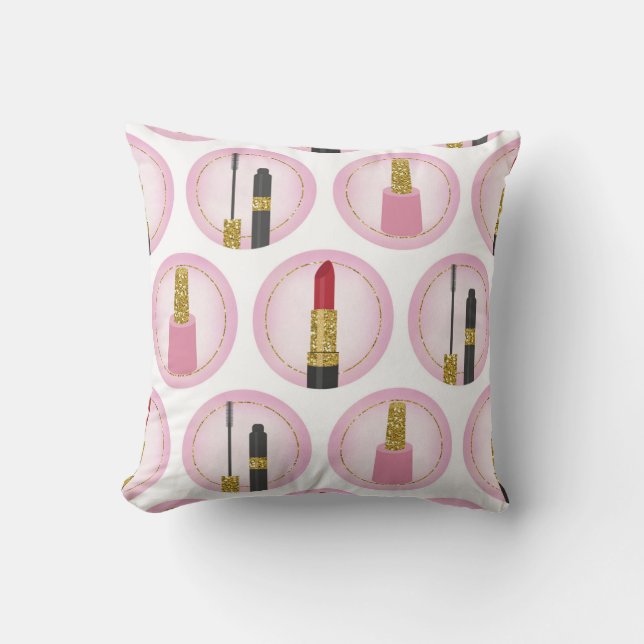 Pink Makeup Cosmetics Pattern Cosmetology Cushion (Front)