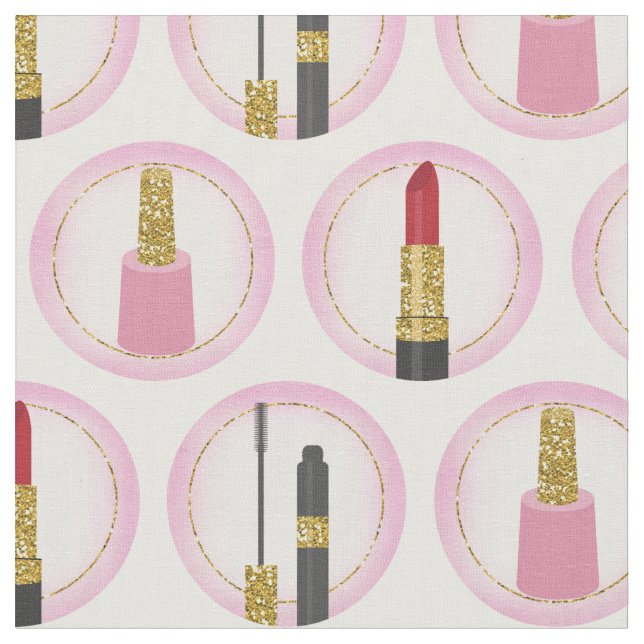 Pink Makeup Cosmetics Pattern Cosmetology Fabric (Close Up)