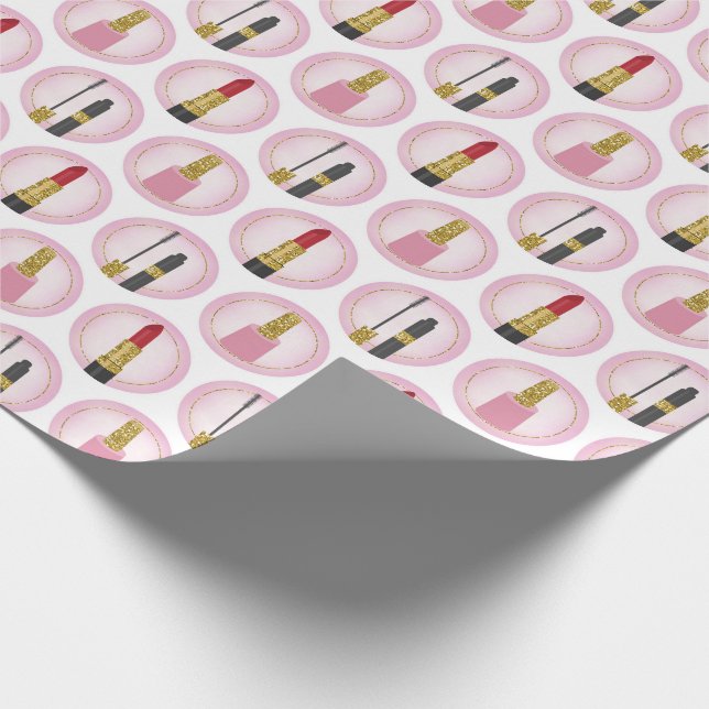 Pink Makeup Cosmetics Pattern Cosmetology Wrapping Paper (Corner)
