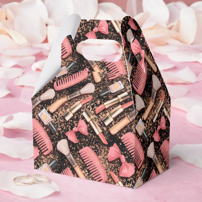 Pink Makeup Cosmetics Pattern Glitter  Favour Box (Wedding)