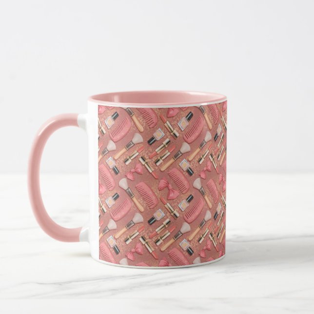 Pink Makeup Cosmetics Pattern Glitter  Mug (Left)