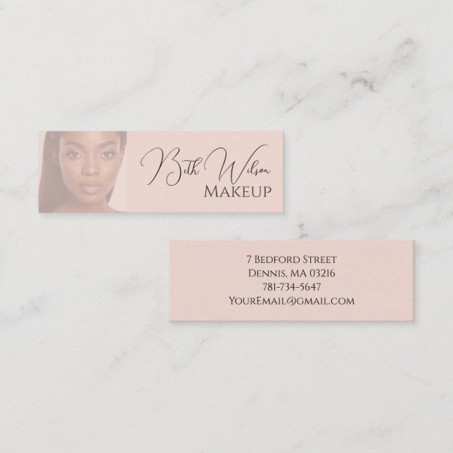 Pink Makeup Square with 3 photos Business  Mini Business Card (Front/Back)