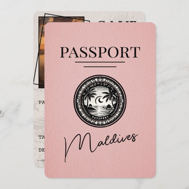 Pink Maldives Passport Save The Date (Front/Back)