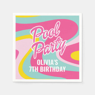 Pink Malibu Beach Palm Pool Party Birthday Napkin