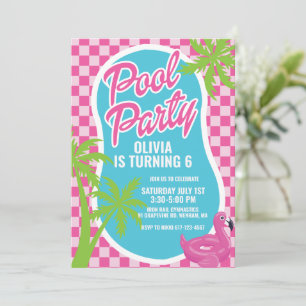 pink malibu pool party birthday invitation
