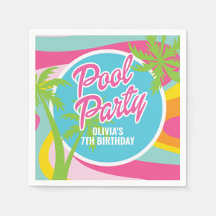 Pink Malibu Pool Party Birthday Napkin