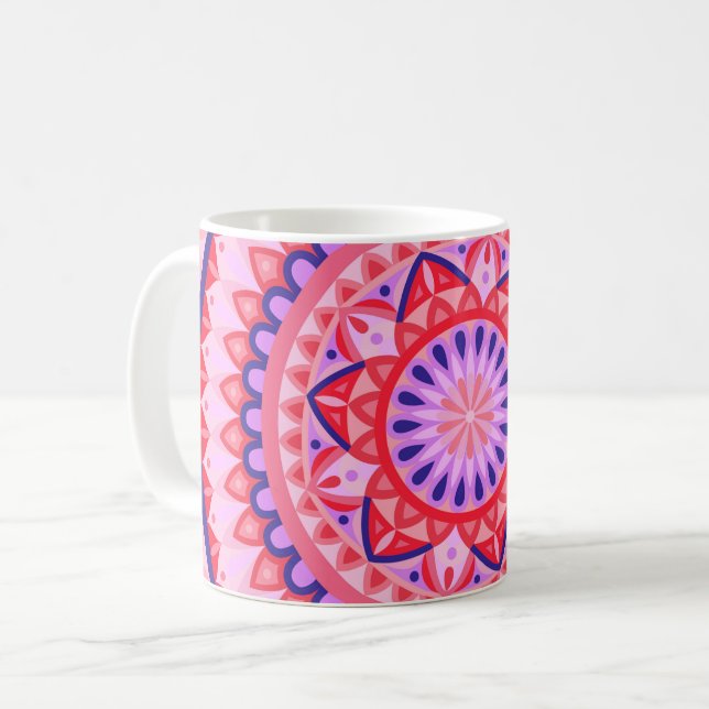 Pink Mandala Boho Vibrant Geometric Pattern Cosy Coffee Mug (Front Left)