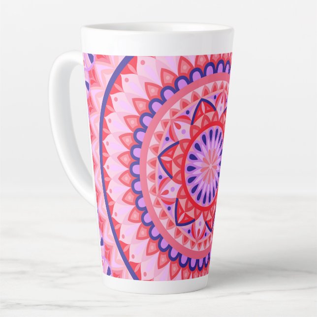 Pink Mandala Boho Vibrant Geometric Pattern Cosy Latte Mug (Left Angle)