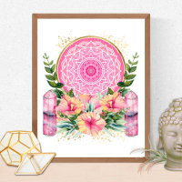 Pink Mandala Crystal  Flowers Yoga Reiki Spa Boho