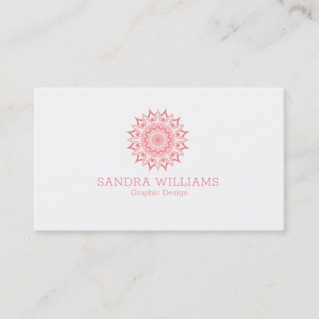 Pink mandala on white business card (Front)