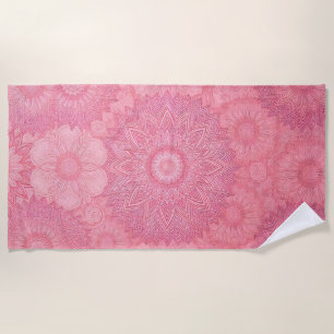 Pink Mandala Print Beach Towel