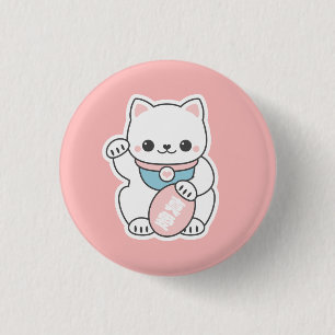 Pink Maneki Neko 3 Cm Round Badge