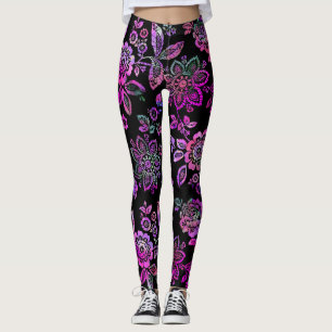 Pink mania, Stylized , Modern Floral Leggings
