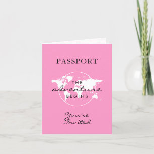 Pink Map Adventure Baby Shower Fold Over Passport  Invitation