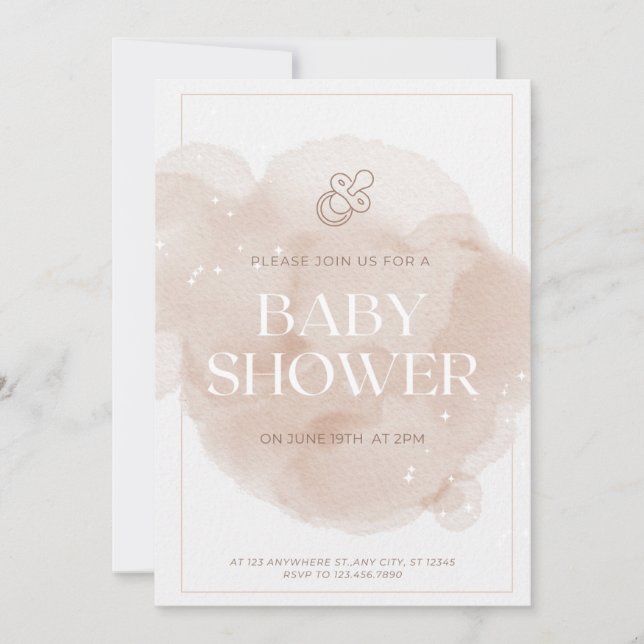 pink Marbel baby shower invitation (Front)