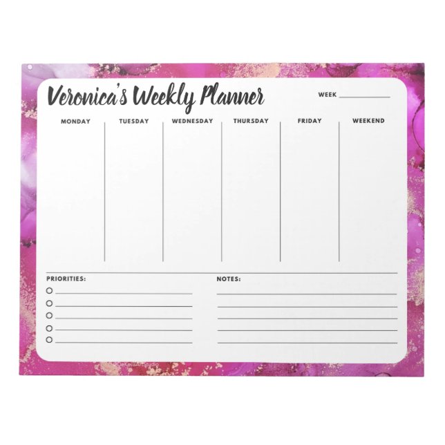 Pink Marble Abstract Weekly To Do List Notepad (Front)