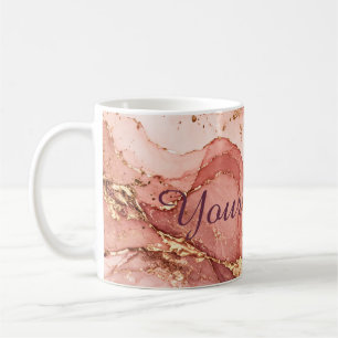 Pink Marble Aesthetic Personalized Name Tote Bag Coffee Mug
