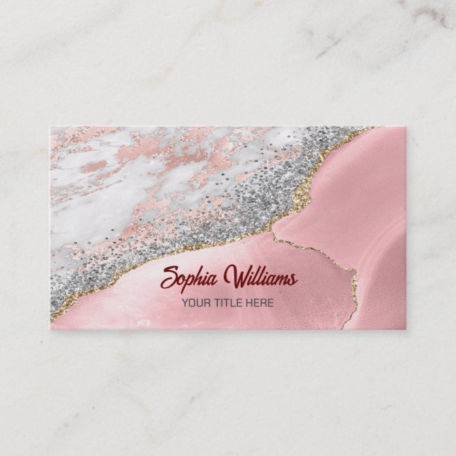 Pink Marble Agate  Business Card (Front)