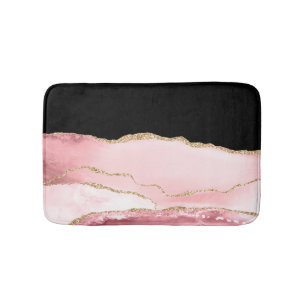 Pink Marble Agate Chic Glam Golden Glitter Accents Bath Mat