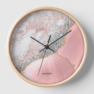 Pink Marble Agate  Clock