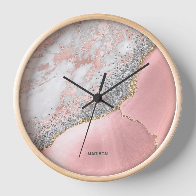 Pink Marble Agate  Clock (Front)