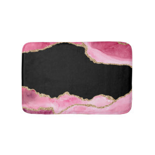 Pink Marble Agate Elegant Gemstone Golden Glitter Bath Mat