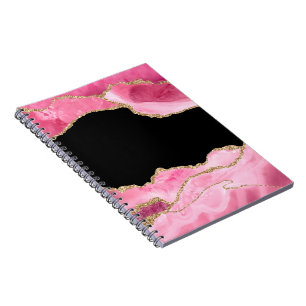 Pink Marble Agate Elegant Gemstone Golden Glitter Notebook