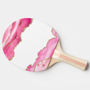 Pink Marble Agate Elegant Gemstone Golden Glitter Ping Pong Paddle