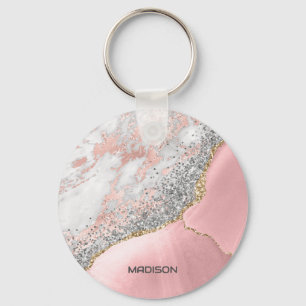 Pink Marble Agate  Key Ring
