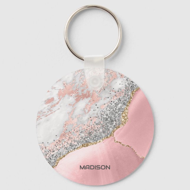 Pink Marble Agate  Key Ring (Front)