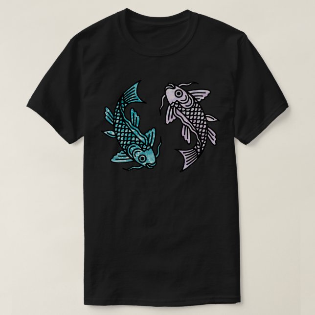 Pink Marble and Blue Water Koi Fish T-Shirt (Design Front)